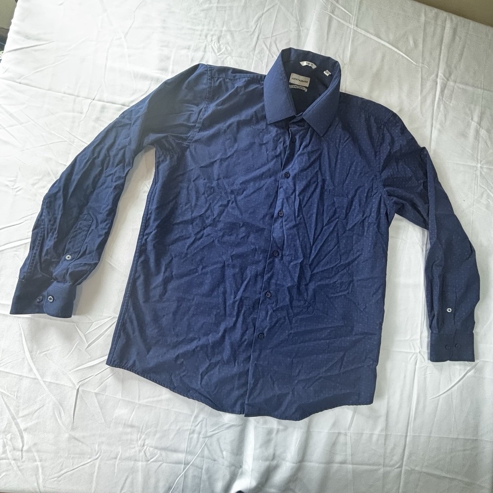 Lucky Brand 4 Way Stretch Slim Fit Dress Shirt Men Size Large Blue - Picture 3 of 13